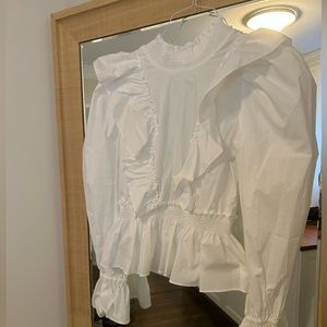 Sea NY white open back long sleeve top with bows